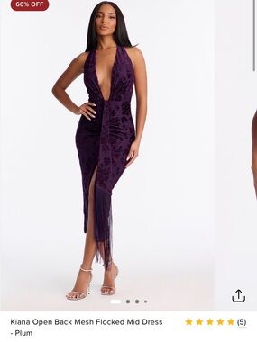 Fashion Nova Plum Flocked Halter Midi Dress with Fringe